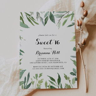 Elegant Tropical Grönt Sweet 16 Födelsedagsfester Inbjudningar