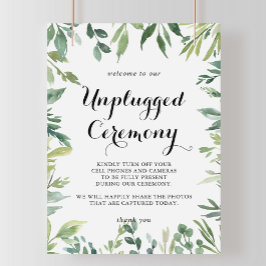 Elegant Tropical Grönt Unplugged Ceremony-tecken Poster