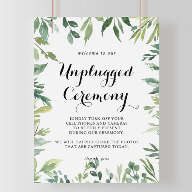Elegant Tropical Grönt Unplugged Ceremony-tecken Poster (Skapare uppladdad)