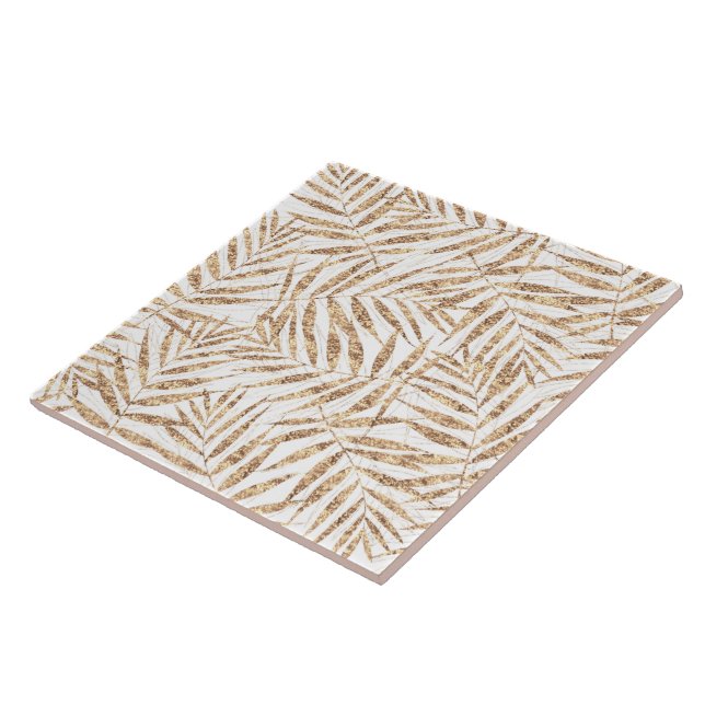 Elegant Tropical Guld Handflatan Löv Kakelplatta (Sidan)