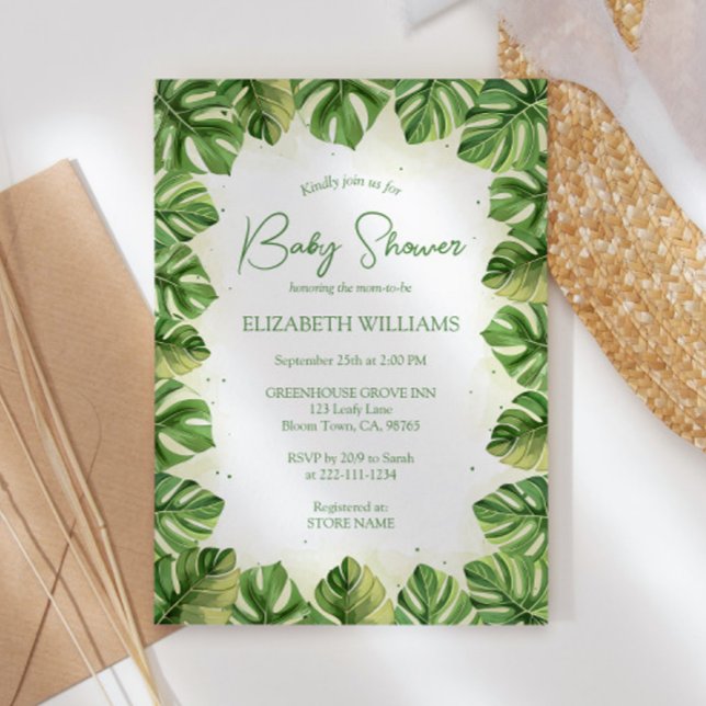 Elegant Tropical Handflatan Baby Shower för vatten Inbjudningar (Skapare uppladdad)