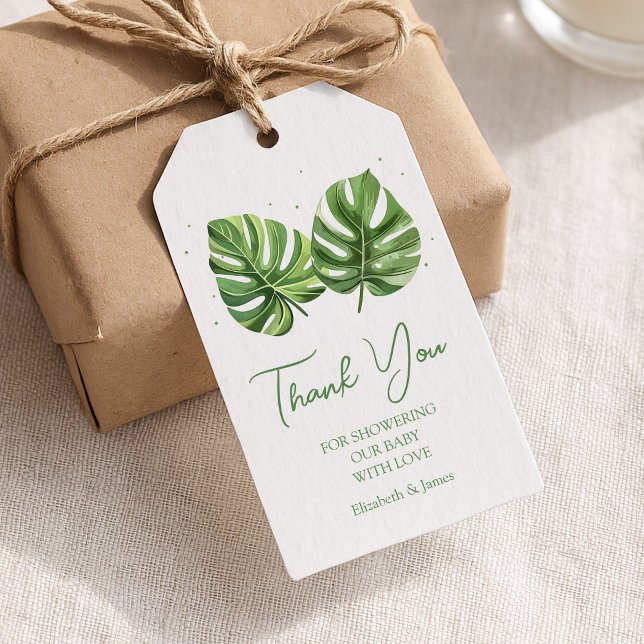 Elegant Tropical Handflatan Baby Shower för vatten Presentetikett (Skapare uppladdad)