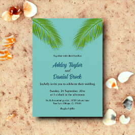 Elegant Tropical Handflatan Blue Coastal Beach Wed Inbjudningar