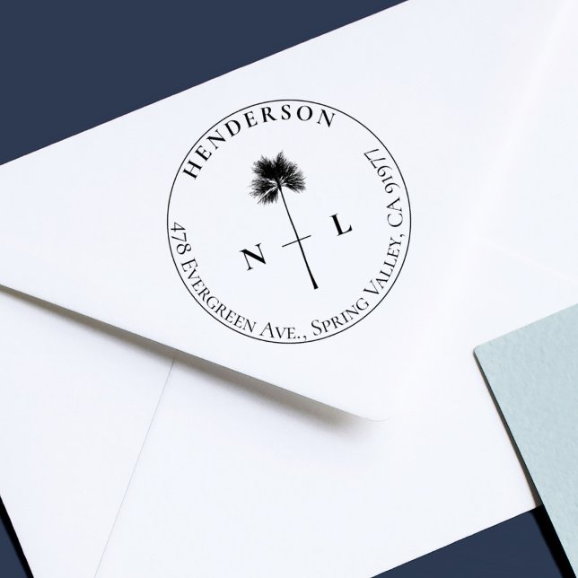 Elegant Tropical Handflatan Bröllop Initialer & Ad Självfärgande Stämpel (Skapare uppladdad)