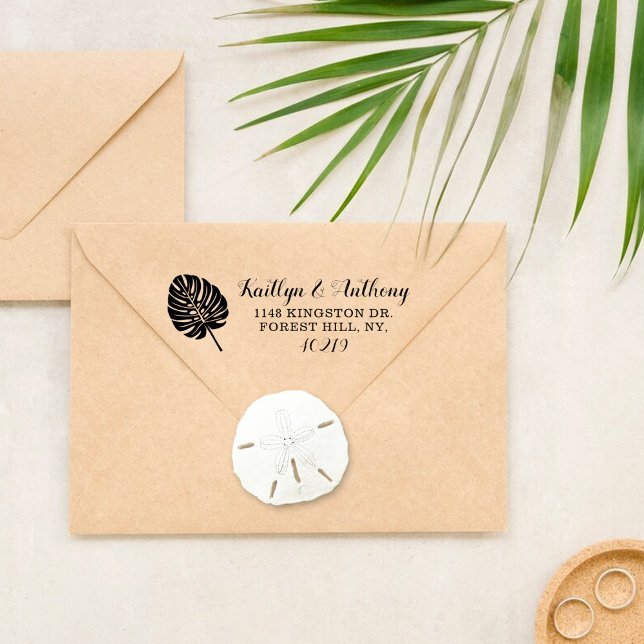 Elegant Tropical Handflatan Löv Beach Wedding Självfärgande Stämpel (Skapare uppladdad)