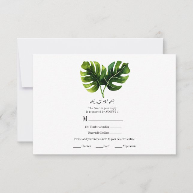 Elegant Tropical Handflatan Lövs Bröllop OSA Reply (Framsida)