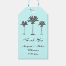 Elegant Tropical Handflatan Träd Aqua Bröllop Tack Presentetikett