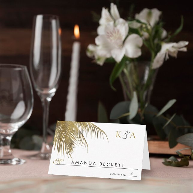 Elegant Tropical Handflatan Träd Beach Wedding Placeringskort (Skapare uppladdad)