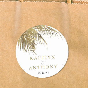 Elegant Tropical Handflatan Träd Beach Wedding Runt Klistermärke