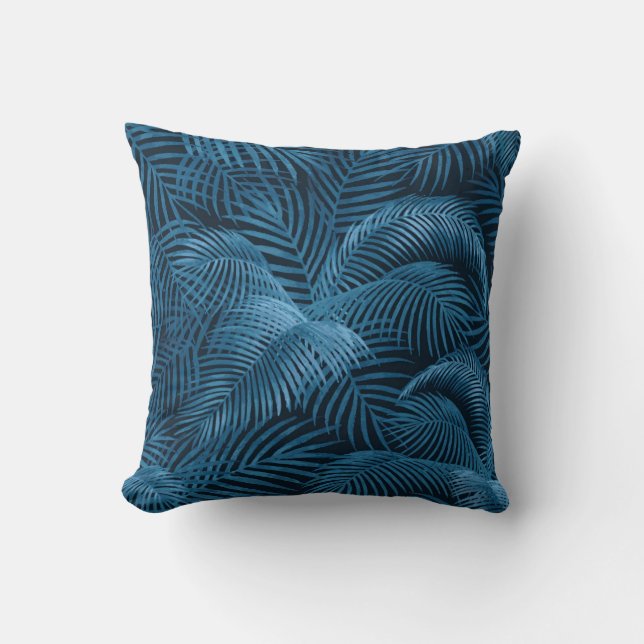 Elegant Tropical Handflatan Träd Mönster | Blue Az Kudde (Framsida)