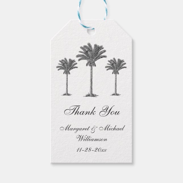 Elegant Tropical Handflatan Träd Wedding Favor Tac Presentetikett (Framsidan)