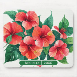 Elegant Tropical Hawaii Hibiscus Grönt Monogram Musmatta