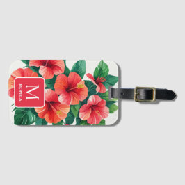 Elegant Tropical Hawaii Hibiscus Red Monogram Bagagebricka