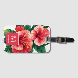 Elegant Tropical Hawaii Hibiscus Red Monogram Bagagebricka