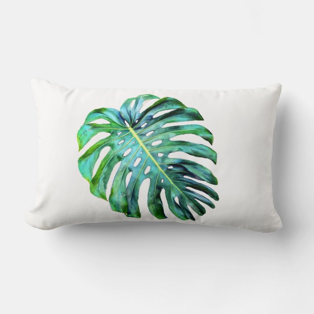Elegant Tropical Hawaii Monstera Löv Modern Lumbarkudde (Framsida)