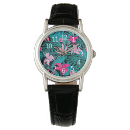 Elegant Tropical Hibiscus Flowers and Löv | Armbandsur