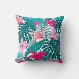 Elegant Tropical Hibiscus Flowers and Löv | Kudde