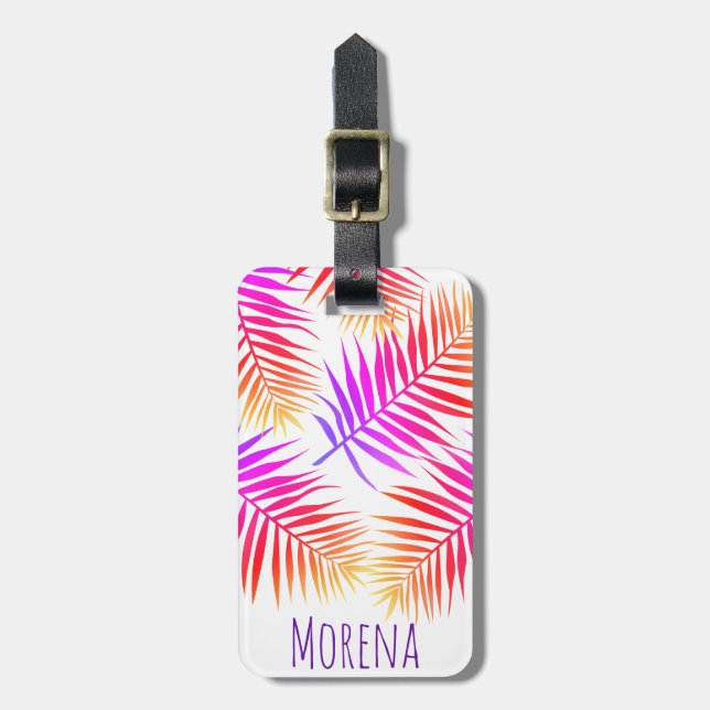 Elegant Tropical Island Handflatan Fronts & Namn Bagagebricka (Vertikal Framsida)