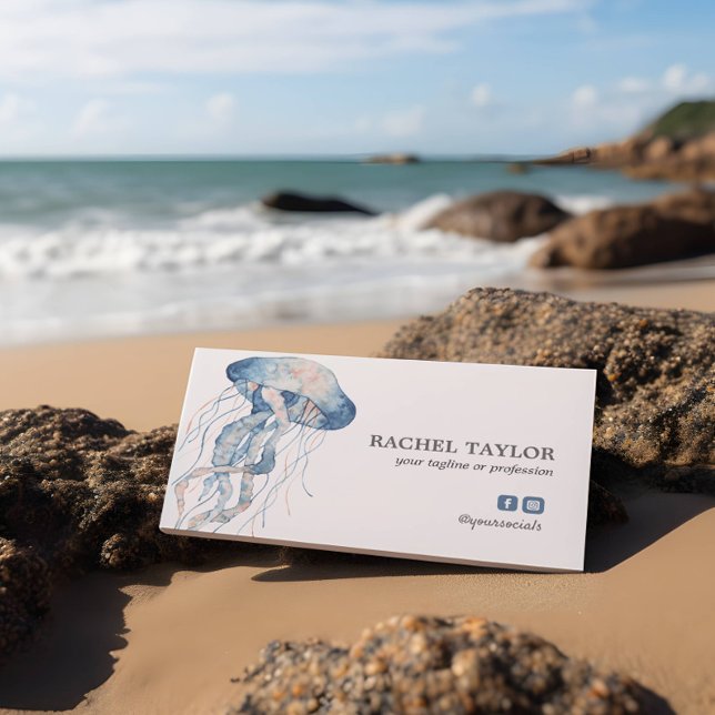 Elegant Tropical Jellyfish rosa blue Beach Coastal Visitkort (Skapare uppladdad)