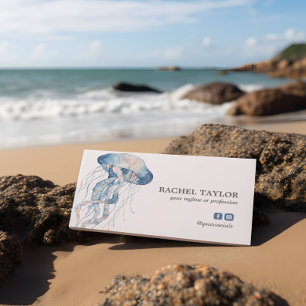 Elegant Tropical Jellyfish rosa blue Beach Coastal Visitkort