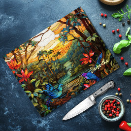 Elegant tropical jungle stained glass sunset glass