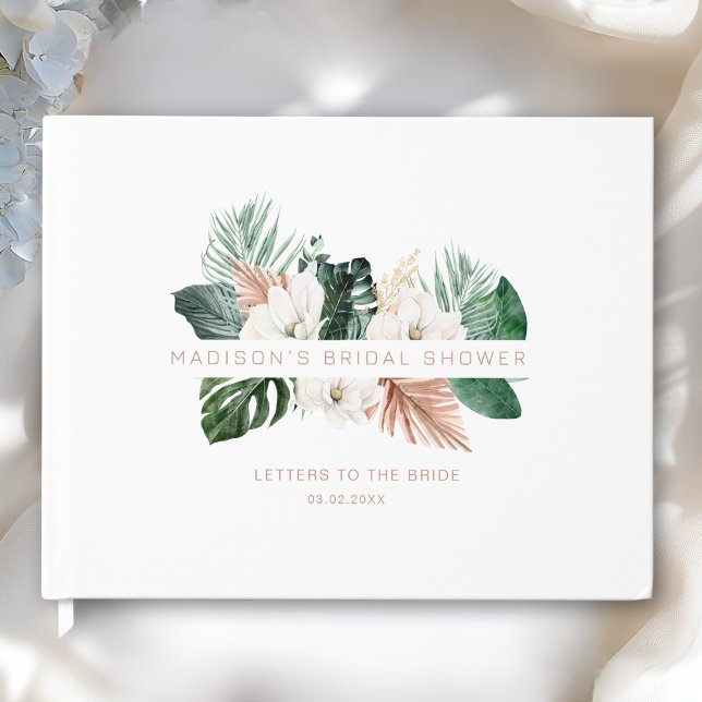 Elegant Tropical Leafy Bridal Shower Gästböcker (Elegant Tropical Leafy Custom Bridal Shower Guest Book)