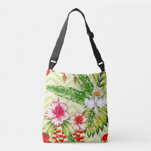 Elegant Tropical Lövs and Hibiscus Flowers Axelväska