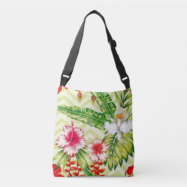 Elegant Tropical Lövs and Hibiscus Flowers | Axelväska (Framsida)