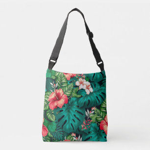 Elegant Tropical Lövs and Hibiscus Flowers Axelväska