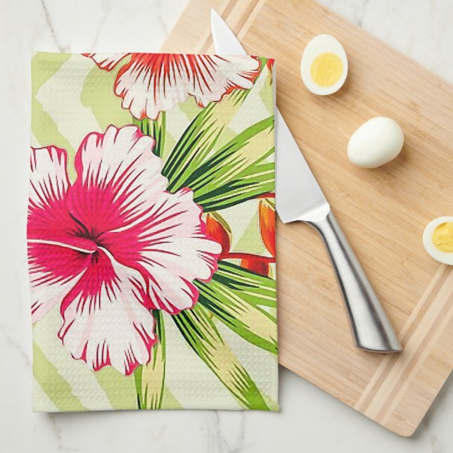 Elegant Tropical Lövs and Hibiscus Flowers | Kökshandduk (Vikt i Fjärdedel)
