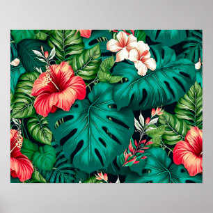 Elegant Tropical Lövs and Hibiscus Flowers Poster