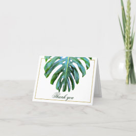 Elegant Tropical Monstera Löv Guld Beach Wedding Tack Kort
