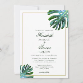 Elegant Tropical Monstera Löv Photo Beach Wedding Inbjudningar
