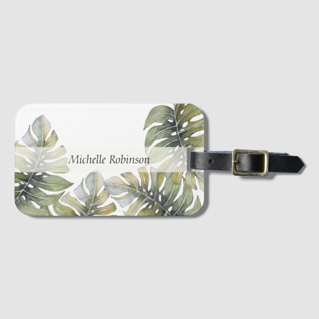 Elegant Tropical Monstera med vattenfärg Bagagebricka (Framsida horisontal)
