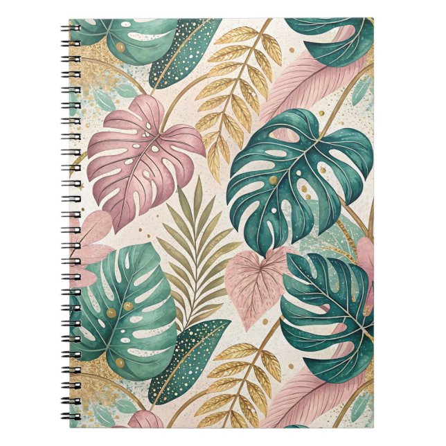 Elegant Tropical Monsteras Boho Anteckningsbok (Framsidan)