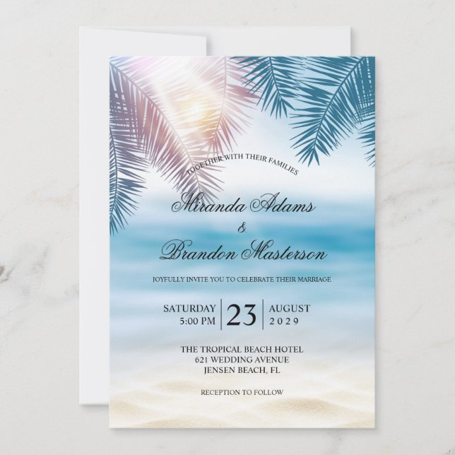 Elegant Tropical Ocean Summer Beach Wedding Inbjudningar (Framsida)