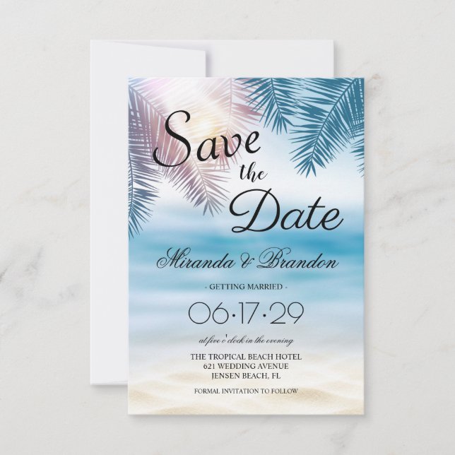 Elegant Tropical Ocean Summer Beach Wedding Spara Datumet (Framsida)