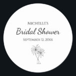 Elegant Tropical Palm Trees Modern Bridal Shower  Runt Klistermärke<br><div class="desc">Modern tropical bridal shower sticker,  with a palm trees and elegant black script typography design. With customizable lettering,  you can add your own information,  Great for planning a beach inspired pre-wedding celebration.</div>