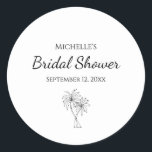 Elegant Tropical Palm Trees Modern Bridal Shower  Runt Klistermärke<br><div class="desc">Modern tropical bridal shower sticker,  with a palm trees and elegant black script typography design. With customizable lettering,  you can add your own information,  Great for planning a beach inspired pre-wedding celebration.</div>