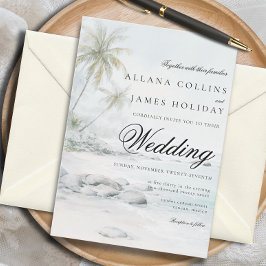 Elegant Tropical Palm Watercolor Beach Wedding Inbjudningar
