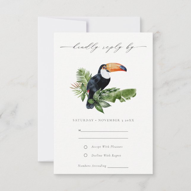 Elegant Tropical Rainforest Toucan Bröllop OSA Kort (Framsida)