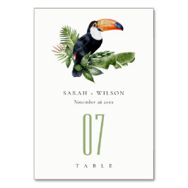 Elegant Tropical Rainforest Toucan Fauna Bröllop Bordsnummer