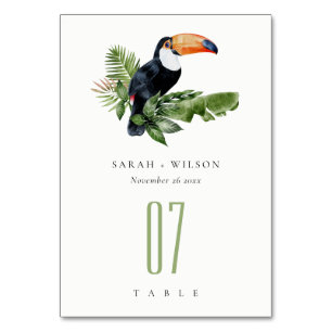 Elegant Tropical Rainforest Toucan Fauna Bröllop Bordsnummer