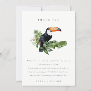 Elegant Tropical Rainforest Toucan Fauna Bröllop Tack Kort