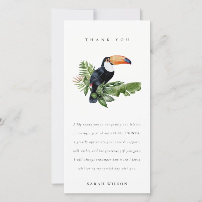 Elegant Tropical Rainforest Toucan Fauna Bröllop Tack Kort (Framsida)