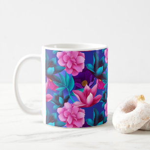 Elegant Tropical Rosa Blue Lila Grönt Kaffemugg