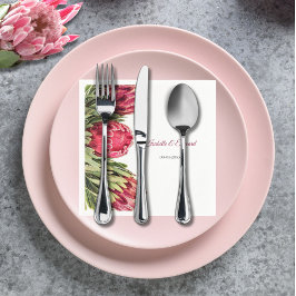 Elegant Tropical Rosa Protea Blommigt Bröllop Pappersservett