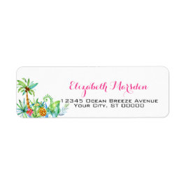 Elegant Tropical Rosa Teal Blommigt Returadress Returadress Etikett