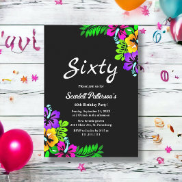 Elegant Tropical Rustic Black Blommigt 60:e födels Inbjudningar