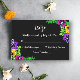 Elegant Tropical Rustic Boho Black Blommigt Bröllo OSA Kort